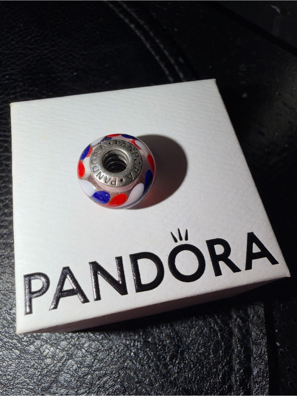 Pandora Red White Blue Swirl Murano Glass Charm